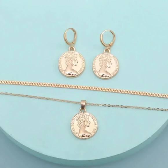 Minimalist Gold Coin Chain Necklace & Earring Set - Picture 4 of 6